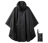 Poncho impermeabile con cappuccio e cerniera, per donna/uomo/adulto, con tasca, A-nero, taglia unica