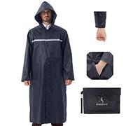 Poncho impermeabile riutilizzabile lungo XL 2XL 3XL con banda riflettente, impermeabile, traspirante, leggero con cappuccio e maniche, Marino migliorato, X-Large