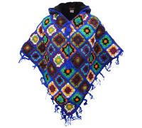 Poncho In Lana Con Frange A Motivo A Maglia Colorato E Foderato In Pile