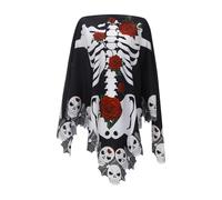 Poncho in pizzo per cosplay 2025, taglie forti, mantello da scheletro per Halloween, costume per il giorno dei morti, 150 x 150 cm, Nero 1, 145