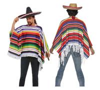 Poncho Messicano Adulti Colorato Western Mantella Donna Uomo Costume