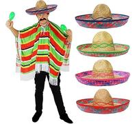 Poncho messicano multicolore + sombrero rosa perfetto per qualsiasi festa in maschera per adulti per uomini o donne Fiesta