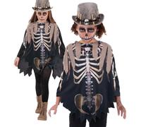 Poncho Unisex Per Bambini Voodoo Stregone Costume Di Carnevale Da Uomo Scheletro