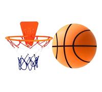 PONDON Pallone da basket silenzioso in schiuma morbida, 7 strisce arancioni con bordo e rete per la casa, nessun rumore, palla da dribbling indoor, materiale PU per giovani giocatori