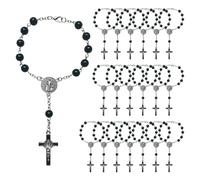 PONEZG Set di 20 braccialetti con rosario per battesimo, con croce, colore nero, 8 mm, con perle artificiali, cattoliche, decorazione cristiana, rosaria, per auto, matrimoni, compleanni, battesimi