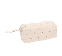 Pongnas Borsa Organizer Viaggio per Strumenti per Capelli, Custodia in Poliestere Trapuntato con Barra di Rinforzo Ad Ampia Apertura per Arricciacapelli (Beige con fiocco caffè)