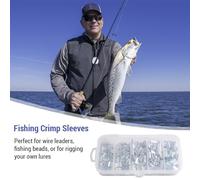 Pongnas Kit Connettori per Manicotti a Crimpare in Alluminio da 200 Pezzi per Lenza - Maniche a Crimpare a Doppia Canna in 5 Misure (300 Pezzi)