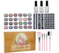 Pongnas Kit Glitter per Stencil per Tatuaggi Temporanei, 24 Colori, Polvere Glitter per Viso e Corpo, con 5 Fogli, 153 Modelli e 4 Pennelli per Halloween, Natale, Cosplay, Feste,