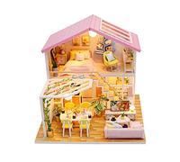 Pongnas Kit per Casa delle Bambole in Legno Fai-da-te Modello di Casa delle Bambole in Miniatura con Mobili Luce a LED Tema Sweet Time per la Decorazione Domestica