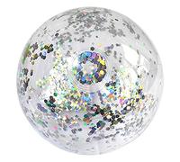 Pongnas La Piscina Gonfiabile del Pallone da Spiaggia da 16 Pollici Gioca in PVC Trasparente con Paillettes Glitterate per il Parco Acquatico per Feste Estive per Bambini e Adulti (SILVER)