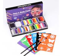 Pongnas Set di Tavolozza di Acquerelli da 30 Colori, Kit Professionale per Pittura Viso e Corpo con 3 Pennelli, Set di 10 Pennelli e 6 Stencil, Sicuro e Attivabile con Acqua per H (3)