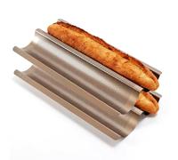 PONIXA Teglia da forno antiaderente per baguette francesi, perforata, in acciaio al carbonio (2 Baguettes set of 2)