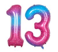 Ponmoo Foil Palloncini Numeri 13 31 Rosa-Blu Gradiente 40" (101cm), Gonfiabili Elio o Aria, Gigant Numero 0-9, 10-29, 30-100, Granda Palloncino per Anniversario, Decorazione Feste di Compleanno