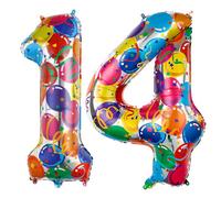 Ponmoo Foil Palloncini Numeri 14 41 Multicolore 40" (101cm), Gonfiabili Elio o Aria, Gigant Numero 0-9, 10-29, 30-100, Granda Palloncino per Anniversario, Decorazione Feste di Compleanno