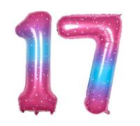 Ponmoo Foil Palloncini Numeri 17 71 Rosa-Blu Gradiente 40" (101cm), Gonfiabili Elio o Aria, Gigant Numero 0-9, 10-29, 30-100, Granda Palloncino per Anniversario, Decorazione Feste di Compleanno