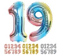 Ponmoo Foil Palloncini Numeri 19 91 Blu, Gigante Numero 0 1 2 3 4 5 6 7 8 9 10-19 20-29 30 40 50 60 70 80 90 100, Gonfiabili Pallone per Anniversario, Decorazione Feste di Compleanno Palloncino