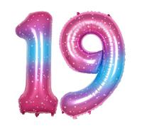 Ponmoo Foil Palloncini Numeri 19 91 Rosa-Blu Gradiente 40" (101cm), Gonfiabili Elio o Aria, Gigant Numero 0-9, 10-29, 30-100, Granda Palloncino per Anniversario, Decorazione Feste di Compleanno