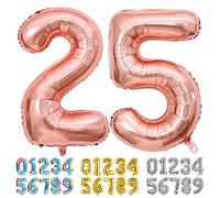 Ponmoo Foil Palloncini Numeri 25 52 Oro Rosa, Gigante Numero 0 1 2 3 4 5 6 7 8 9 10-19 20-29 30 40 50 60 70 80 90 100, Gonfiabili Pallone per Anniversario, Decorazione Feste di Compleanno Palloncino