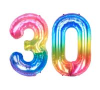 Ponmoo Foil Palloncini Numeri 30 Neon Arcobaleno 40" (101cm), Gonfiabili Elio o Aria, Gigant Numero 0-9, 10-29, 30-100, Granda Palloncino per Anniversario, Decorazione Feste di Compleanno