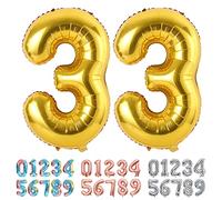Ponmoo Foil Palloncini Numeri 33 Oro, Gigante Numero 0 1 2 3 4 5 6 7 8 9 10-19 20-29 30 40 50 60 70 80 90 100, Gonfiabili Pallone per Anniversario, Decorazione Feste di Compleanno Palloncino