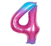 Ponmoo Foil Palloncini Numeri 4 Rosa-Blu Gradiente 40" (101cm), Gonfiabili Elio o Aria, Gigant Numero 0-9, 10-29, 30-100, Granda Palloncino per Anniversario, Decorazione Feste di Compleanno