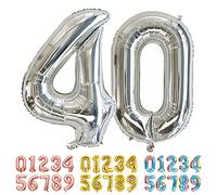 Ponmoo Foil Palloncini Numeri 40 Argento, Gigante Numero 0 1 2 3 4 5 6 7 8 9 10-19 20-29 30 40 50 60 70 80 90 100, Gonfiabili Pallone per Anniversario, Decorazione Feste di Compleanno Palloncino