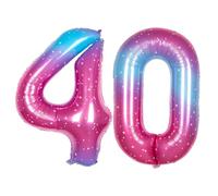 Ponmoo Foil Palloncini Numeri 40 Rosa-Blu Gradiente 40" (101cm), Gonfiabili Elio o Aria, Gigant Numero 0-9, 10-29, 30-100, Granda Palloncino per Anniversario, Decorazione Feste di Compleanno
