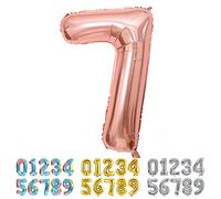 Ponmoo Foil Palloncini Numeri 7 Oro Rosa, Gigante Numero 0 1 2 3 4 5 6 7 8 9 10-19 20-29 30 40 50 60 70 80 90 100, Gonfiabili Pallone per Anniversario, Decorazione Feste di Compleanno Palloncino