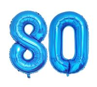 Ponmoo Foil Palloncini Numeri 80 Blu 40" (101cm), Gonfiabili Elio o Aria, Gigant Numero 0-9, 10-29, 30-100, Granda Palloncino per Anniversario, Decorazione Feste di Compleanno