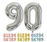 Ponmoo Foil Palloncini Numeri 90 Argento, Gigante Numero 0 1 2 3 4 5 6 7 8 9 10-19 20-29 30 40 50 60 70 80 90 100, Gonfiabili Pallone per Anniversario, Decorazione Feste di Compleanno Palloncino