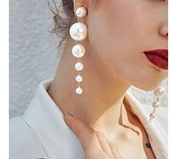 Ponnen Orecchini da donna con perle lunghe pendenti, orecchini a lobo a forma di goccia, idea regalo per donne e ragazze, colore bianco