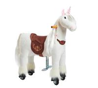 Ponnie Cavallo da equitazione con ruote Unicorn S (3-6 anni), cavallo da gioco per equitazione con sella marrone rimovibile e cavezza con briglia, criniera e coda, cavallo di peluche da equitazione