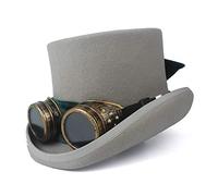 PONNYC Cappello di Lana Banda Cappello a Cilindro con Occhiali Fedoras Roccia Uomo Cappello Donna Steampunk Halloween Cosplay Alta Cilindro Cappello del Derby (Colore : Grigio, Dimensione : 61 centi