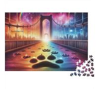 Ponte Arcobaleno Impronte Animali Puzzle 1000 Pezzi Carta per Adulti Panorama Notturno Città Gioco di Puzzle per Famiglia Relax Arredo Regalo 52x38cm/1000pcs