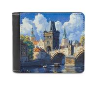 Ponte Carlo a Praga Repubblica Ceca (4) Portafoglio bifold in pelle PU Portafoglio tascabile sottile borsa per donne uomini regali, Stile:, Taglia unica