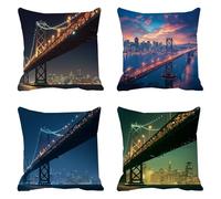 ponte Cuscini per Divano 65 x 65 Set da 4 città Copri Cuscini per Divano Lino Copricuscini, Grandi Federa Cuscino Esterno Impermeabili, Quadrato Copricuscino con Zip Nascosta, Decorazioni Casa a-703