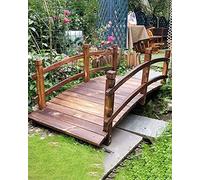 Ponte da giardino in legno con guide laterali, design rustico ad arco per vialetto e decorazione paesaggistica