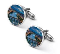 Ponte Degli Alpini al fiume Brenta Gemelli rotondi per camicia Business Wedding Party Festa del Papà Regalo, 2.0cm, Metallo, Nessuna pietra preziosa