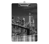 Ponte di Brooklyn con cielo notturno, tavoletta portadocumenti in acrilico formato lettera con clip in metallo, robusta tavoletta per scrivere, porta documenti in plastica rigida per ufficio, casa e