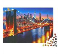 Ponte di Brooklyn Notte Puzzle da Viaggio da 1000 Pezzi per Adulti, Ponte di Brooklyn, Panorama NYC, Notte, Premium, Spesso, Resistente, Alta Qualità, Stimolante, Antistress 38x26cm/1000pz