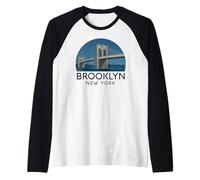 Ponte di Brooklyn, Retro, New York, Vintage, Skyline Città, NYC, NY Maglia con Maniche Raglan
