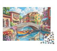 Ponte di Pietra Canal Italiano Puzzle 1000 Pezzi Carta Borgo Colorato Gioco di Puzzle 1000 Pezzi Adulti Decorazione Casa Famiglia Relax Regalo 38x26cm/1000pcs
