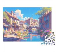 Ponte di pietra classico Città sul fiume Puzzle 1000 Pezzi Carta per Adulti Scena tranquilla Gioco di Puzzle 1000 Pezzi Relax Concentrazione Regalo 52x38cm/1000pcs