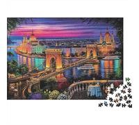 Ponte Illuminato sulla Città Puzzle 1000 Pezzi Carta per Adulti Vista Notturna Puzzle per Famiglia Relax Decorazione Casa Concentrazione 38x26cm/1000pcs