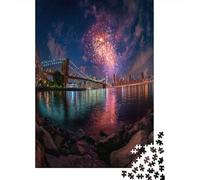 Ponte sul fiume, Splendidi fuochi d'artificio Puzzle Sostenibili Con Motivi Per Adulti Da Gioco in Legno Di Alta Qualità 38x26cm/1000pcs