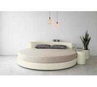 Ponti Divani - Letto Rotondo Modello Cristal Hi-tech - Materasso in Memory Foam Sfoderabile - Rivestimento in Ecopelle o Tessuto - Garanzia Made in Italy (Ecopelle, Bianco panna)