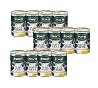 Ponti, Olive Nere Snocciolate, Ideali da Aggiungere ad Insalate e Pizze, Ottimi anche come Antipasto, dal Sapore Ricco e dalla Consistenza Succosa, 100% Made in Italy, 12 vasi 400 g