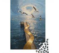 Pontile in Legno su Mare Puzzle 1000 Pezzi Carta per Adulti Gabbiani Notte Gioco di Puzzle 1000 Pezzi Famiglia Relax Arredo Regalo 70x50cm/1000pcs
