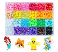 Pony Bead, set da 600 pezzi di perline pony: perline di plastica per braccialetti con strumenti e scatola portaoggetti divisa, 24 stili assortiti, di plastica