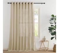 PONY DANCE Tenda Camera da Letto Semitrasparenti con Anelli Filtro Luce Tende Lino per Interni Moderne Curtain per Soggiorno e Salotto 1 Pezzo L 300 x A 245 CM, Cachi Chiaro